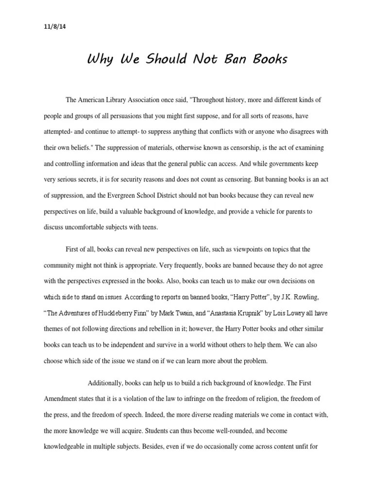 Argumentative Against The Banning of Books Censorship Persuasion
