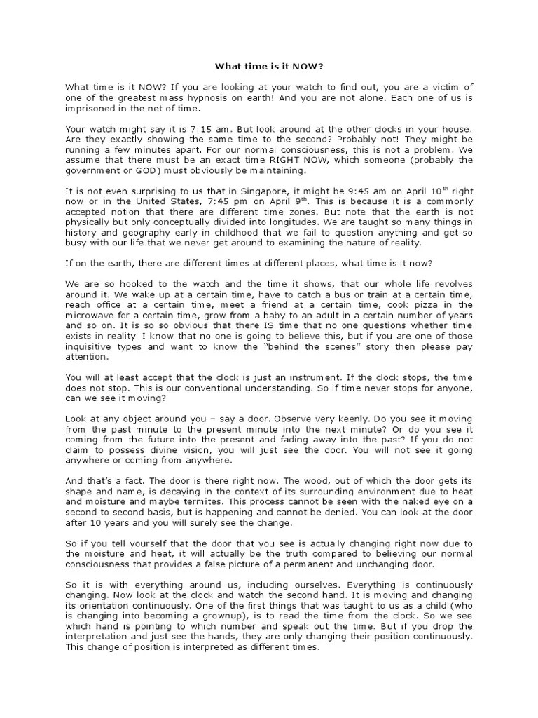 What Time Is It NOW PDF Clock Reality