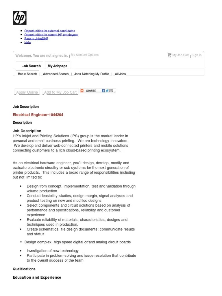 Job Description Electrical Engineer (1044204) Electronic Circuits