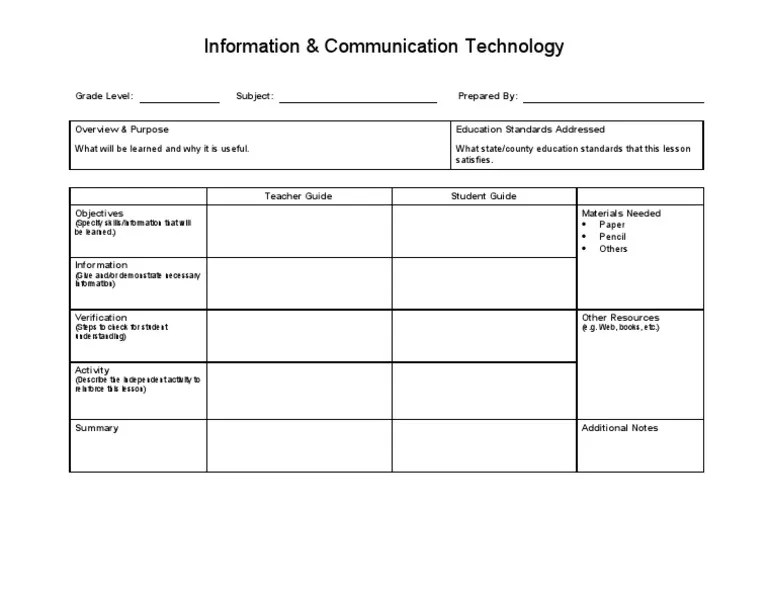 ICTLesson Plan Template PDF
