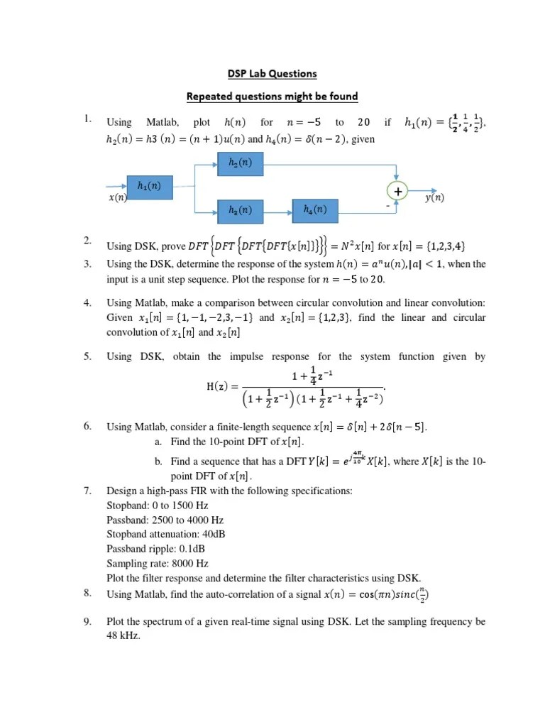 DSP Lab Questions Low Pass Filter Sampling (Signal Processing)