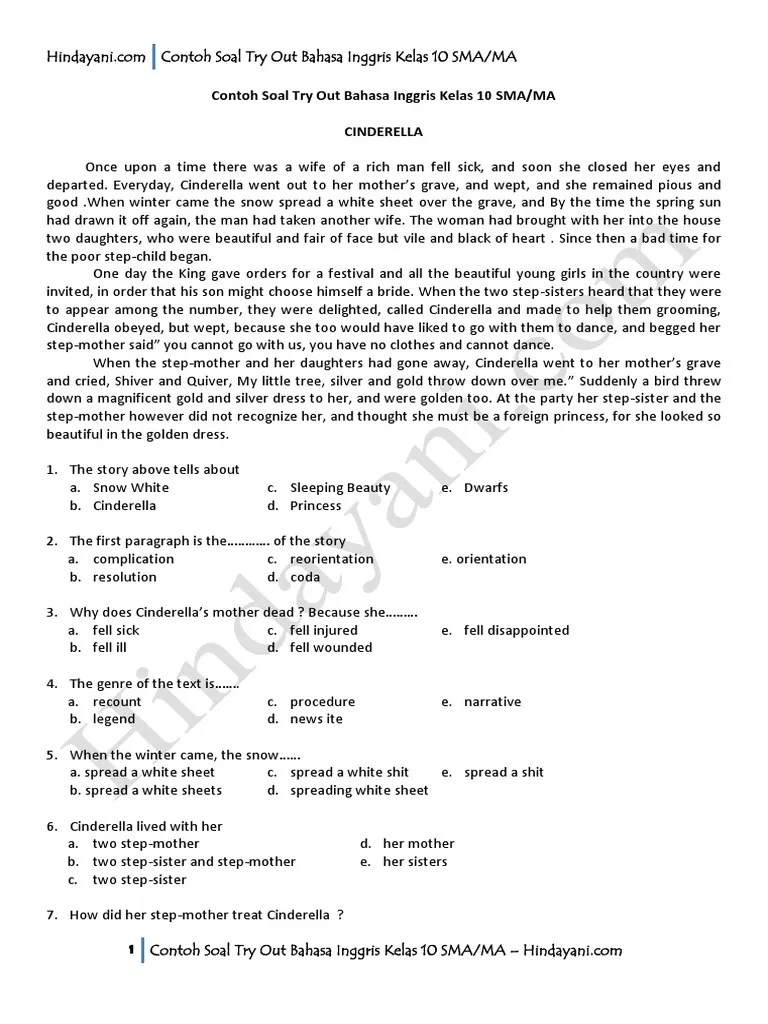 Contoh Soal Try Out Bahasa Inggris Kelas 10 SMA MA Snow