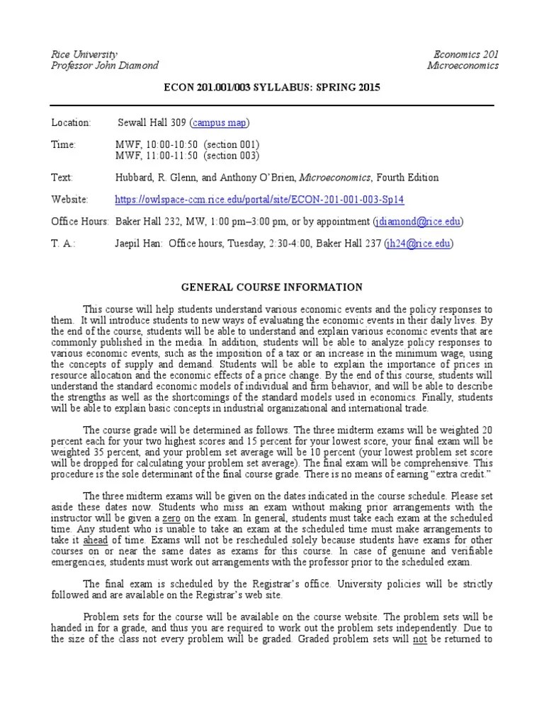 ECON 201 Sp 15 Syllabus Monopoly Test (Assessment)