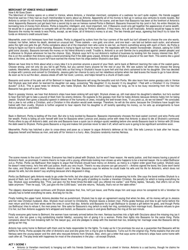 Merchant of Venice Summary The Merchant Of Venice Shylock Free 30