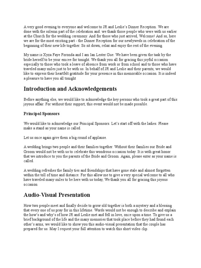 wedding reception script.doc Wedding Marriage
