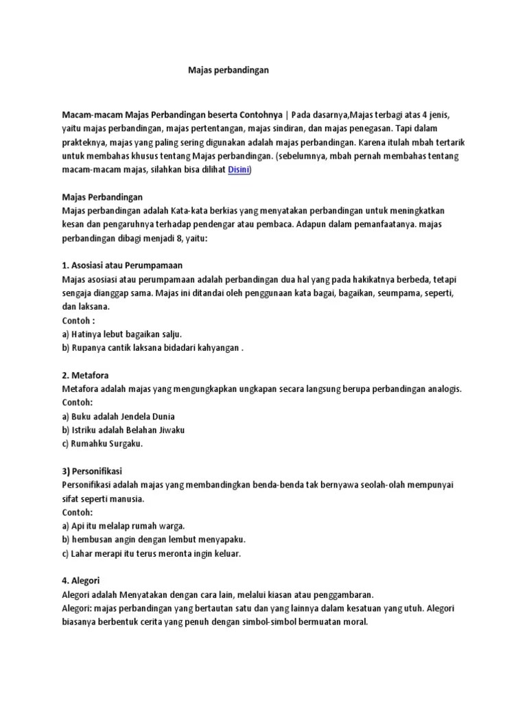 Pengertian Majas Perbandingan Dan Contohnya Brainly