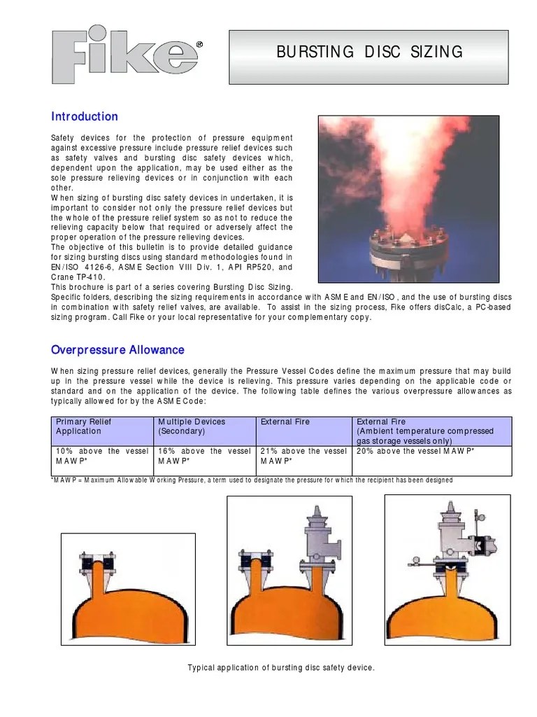 Bursting Disc Sizing Fluid Dynamics Pipe (Fluid Conveyance)