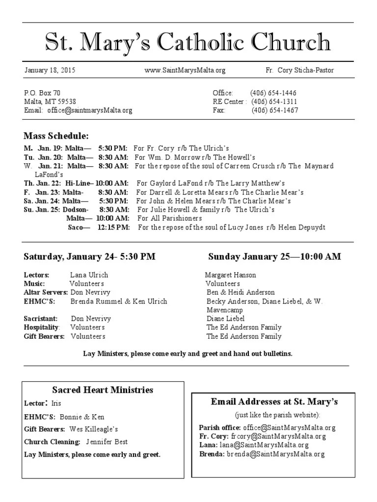 St. Mary’s Catholic Church Mass Schedule Mass (Liturgy) Catholic