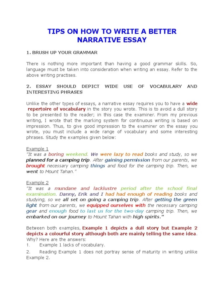 Tips on How to Write a Better Narrative Essay Essays Question