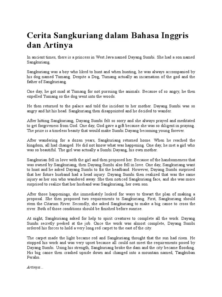Cerita Sangkuriang Dalam Bahasa Inggris Dan Artinya | PDF | Legends |  Traditional Stories