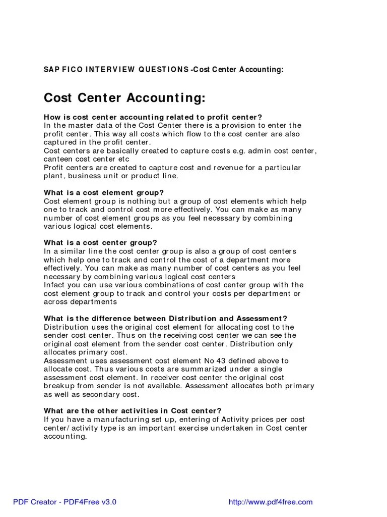 SAP Cost Center Accounting PDF PDF Cost Prices