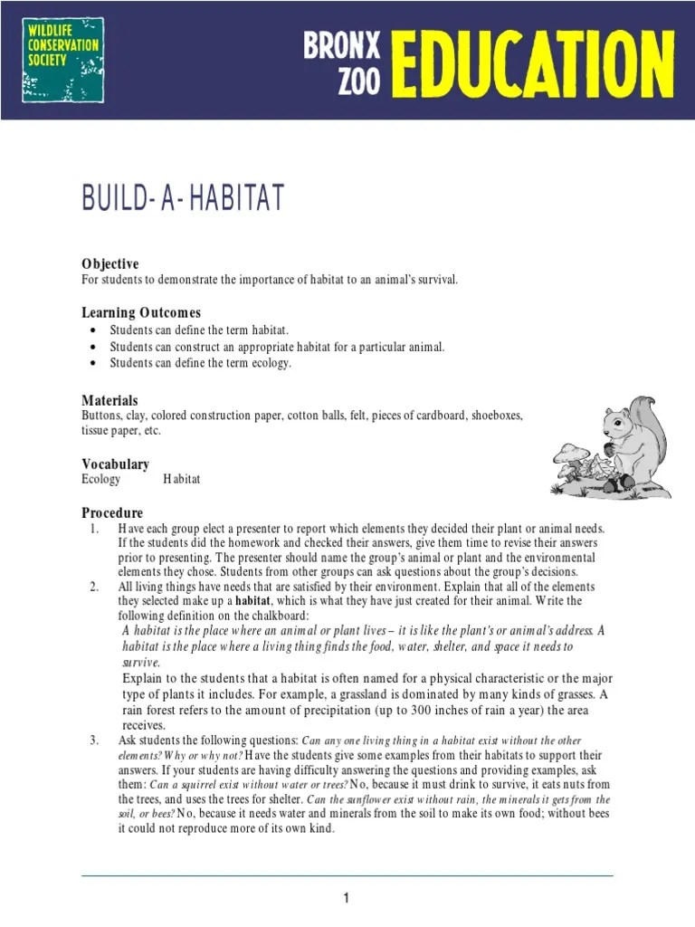 Build A Habitat Lesson 1 PDF Habitat Ecology