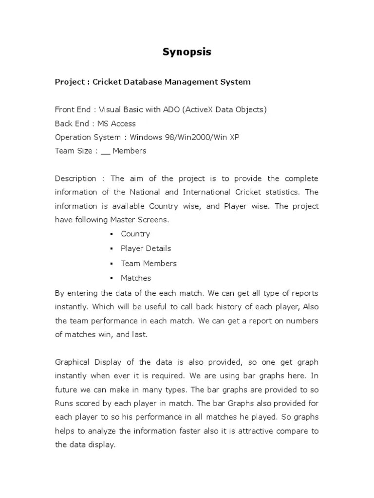 Cricket Database Management PDF Microsoft Access Microsoft Sql Server
