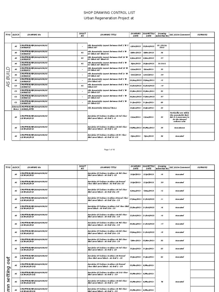 Shop Drawing Control List Building Engineering Civil