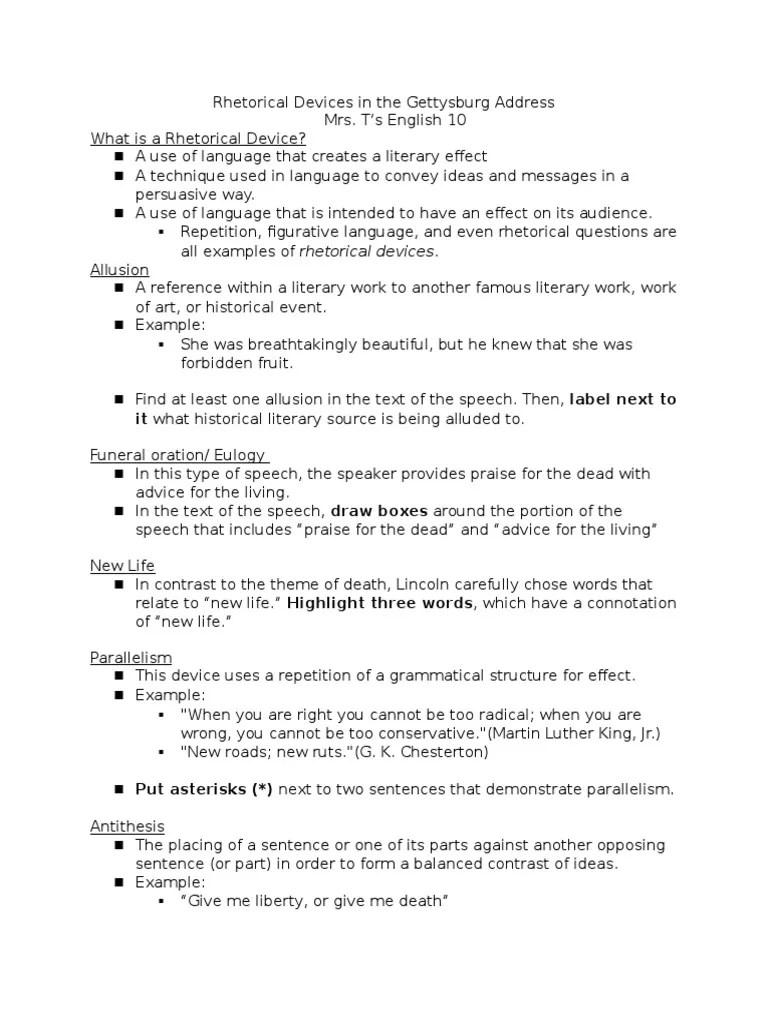 mrs t rhetorical devices in the gettysburg address Public Speaking