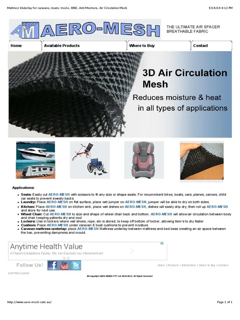 Mattress Underlay For Caravans, Boats, Trucks, 4WD, Anti Moisture, Air