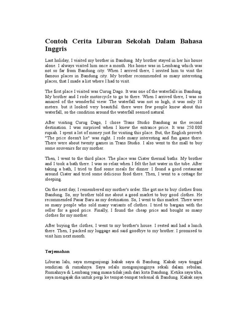 Contoh Laporan Liburan Dalam Bahasa Inggris