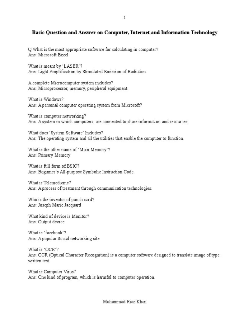 Basic Question and Answer On Computer | PDF | Computer Data Storage