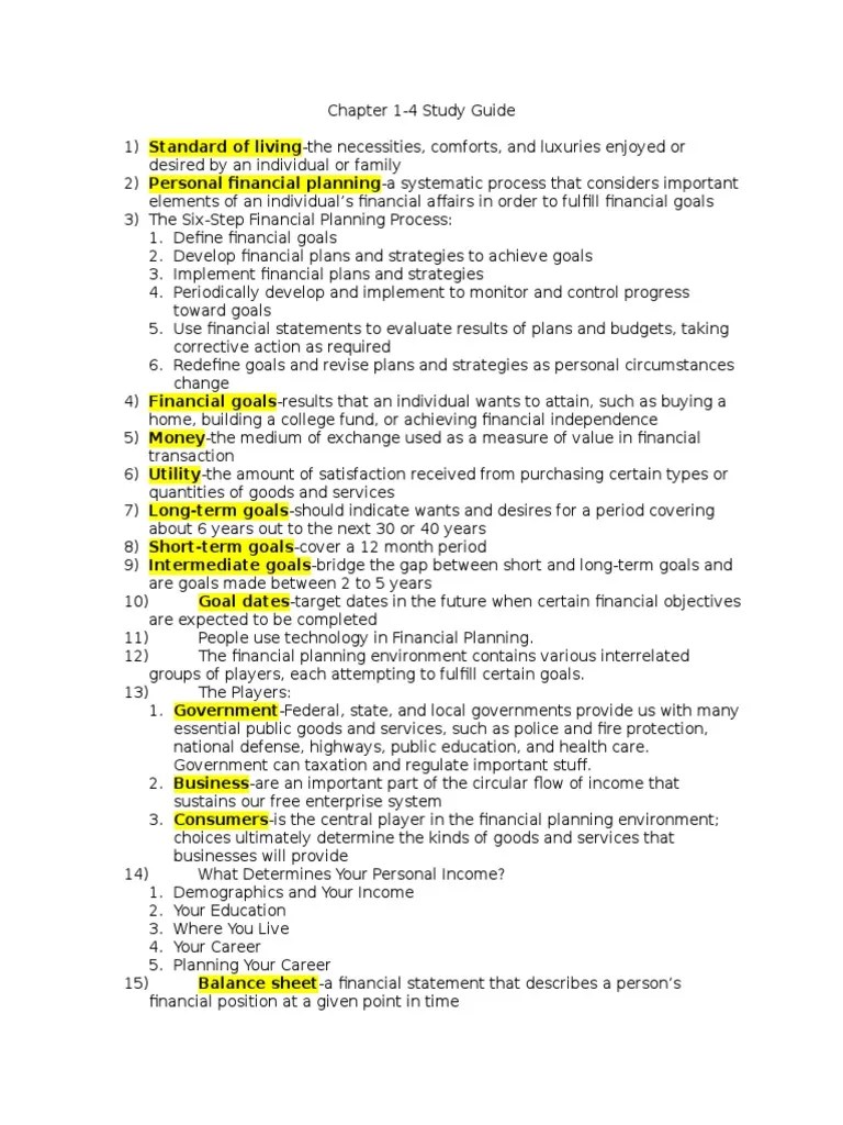 Personal Finance Chapter 14 Study Guide Cheque Transaction Account