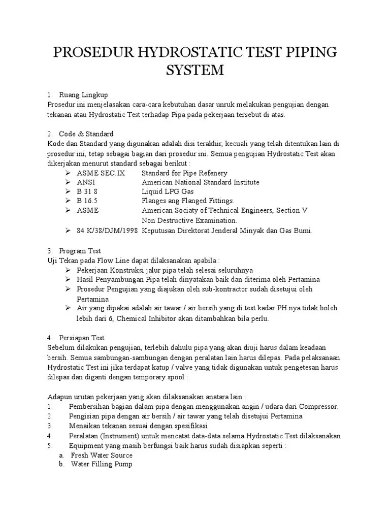 Hydrostatic Testing Procedures for Piping Systems PDF