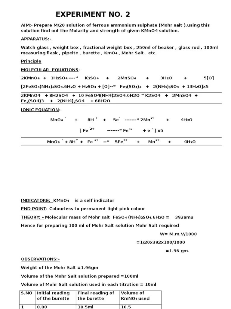 Titration of Mohr's Salt