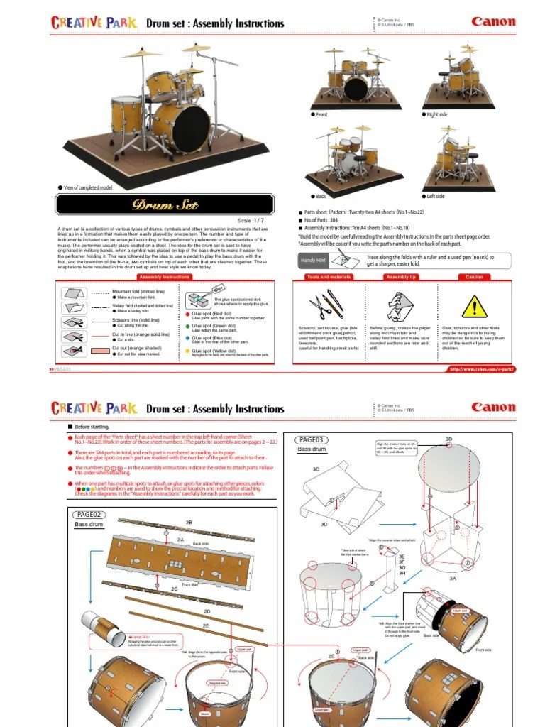 Drum set Assembly Instructions View of completed model Drum Kit