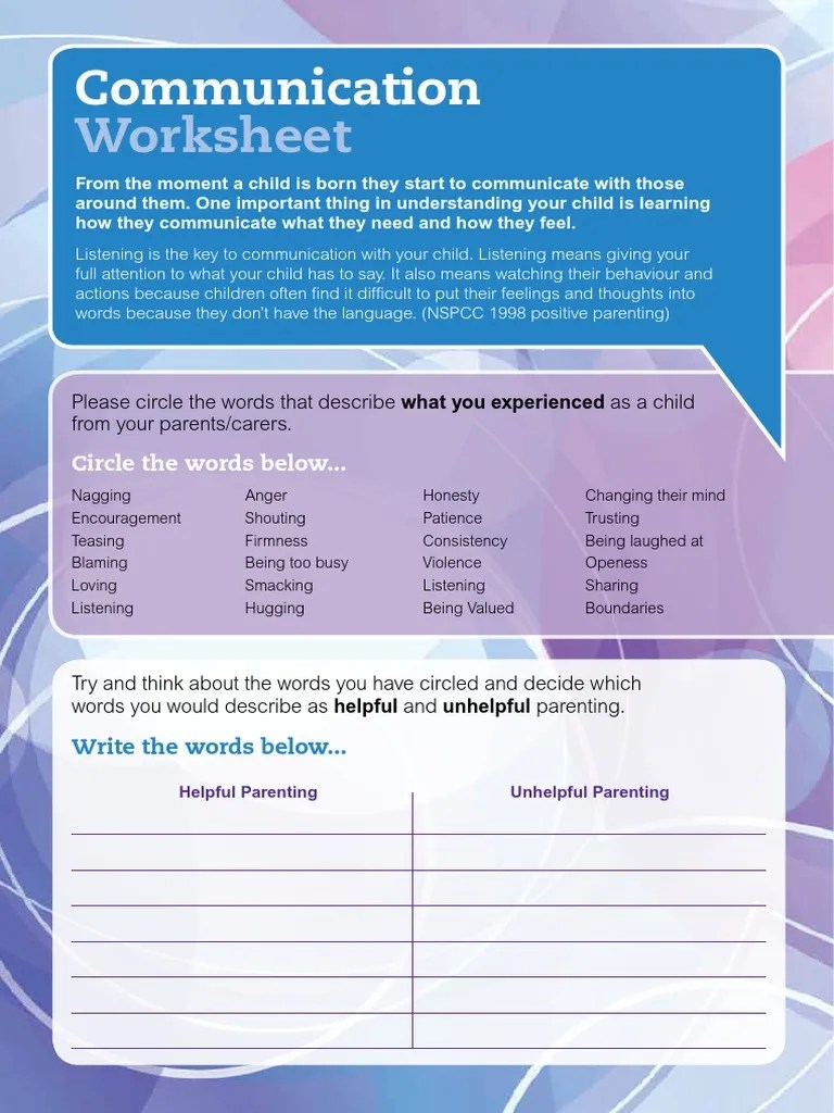 Parenting Worksheets 2 Parenting Relationships