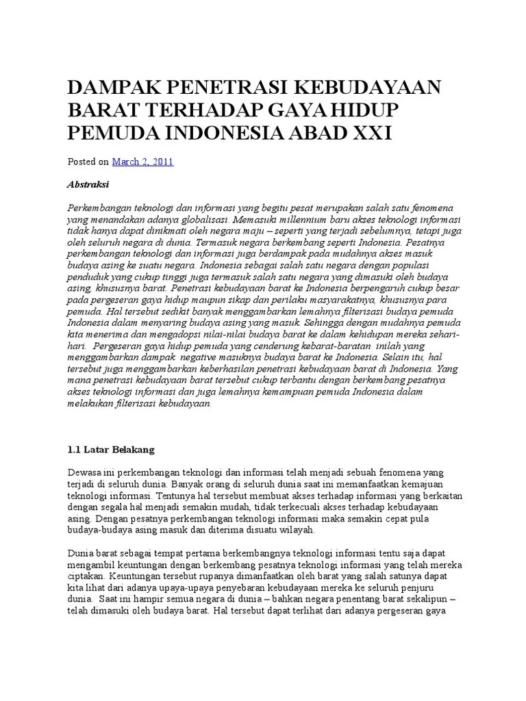 Dampak Kebudayaan Barat Terhadap Gaya Hidup Pemuda Indonesia