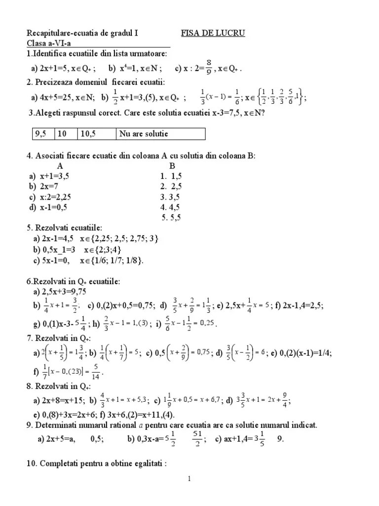 Ecuatia de gradul i cu o necunoscută este o ecuație de forma. 0ecuatii De Gradul Intai