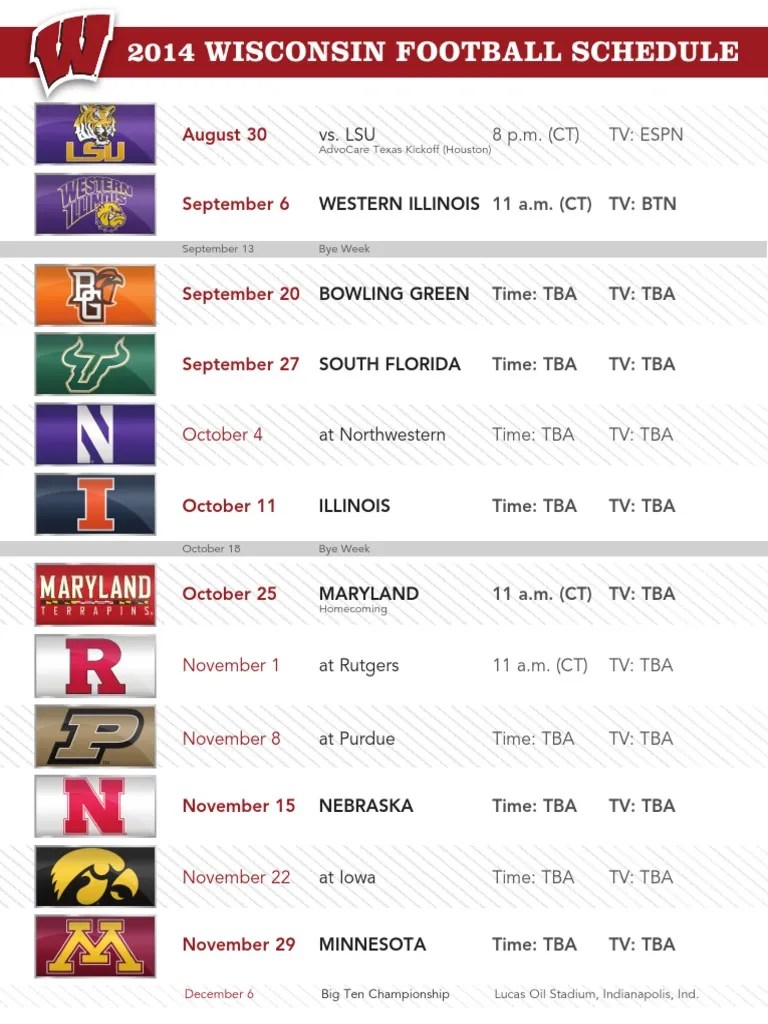 Badgers Schedule 20142015 PDF Big Ten Conference Big Ten Conference Football