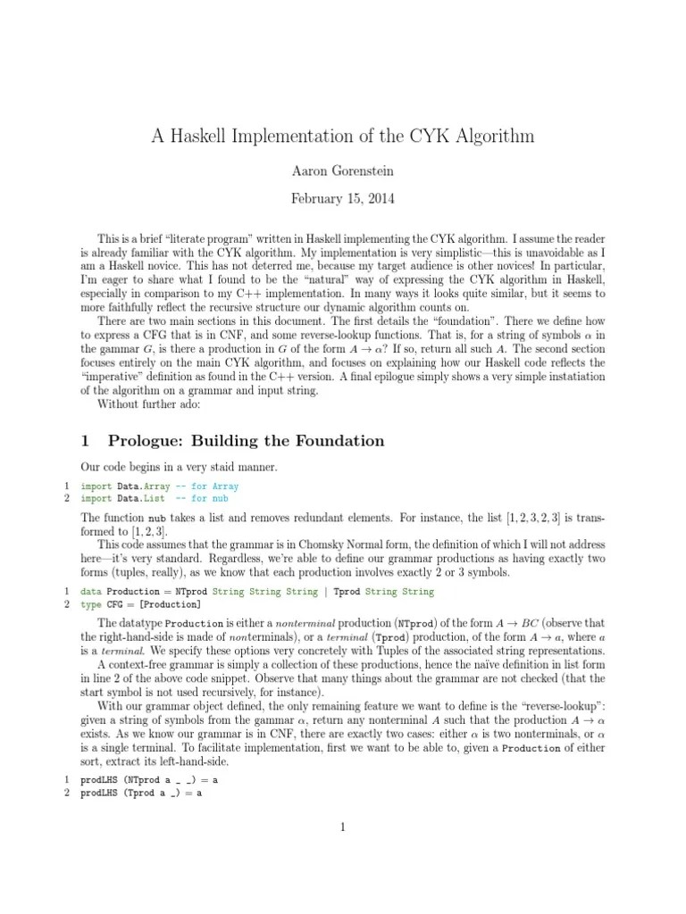 CYK Algorithm A Haskell Implementation PDF Metalogic Syntax (Logic)