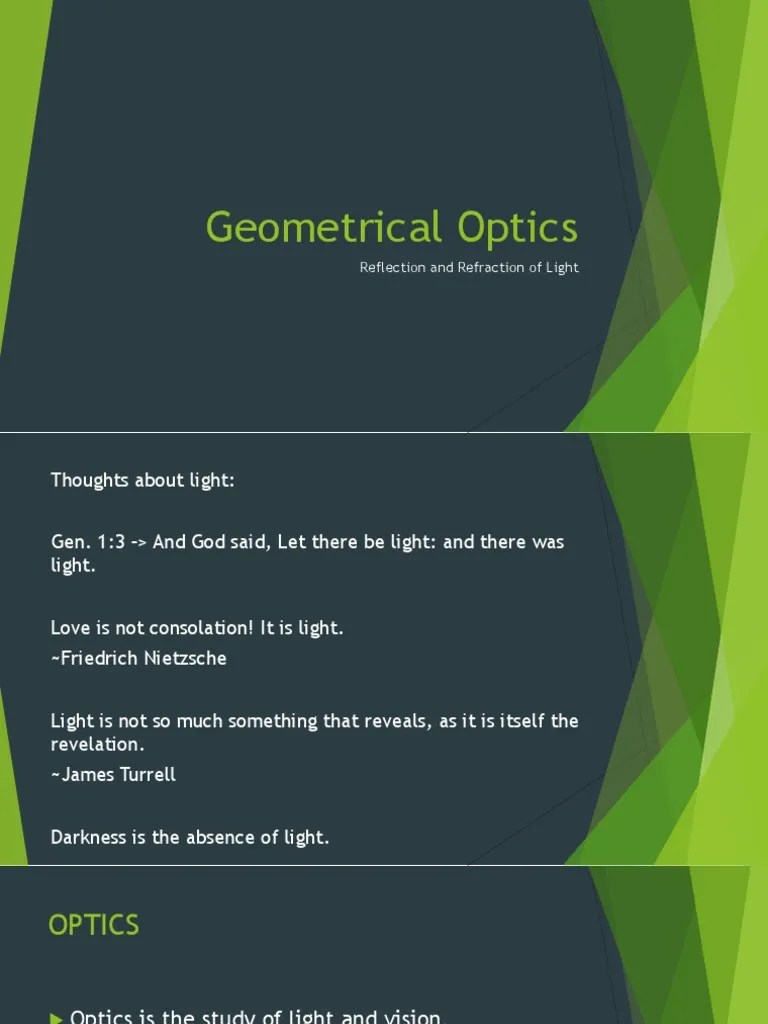 Geometrical Optics PDF PDF Reflection (Physics) Refraction