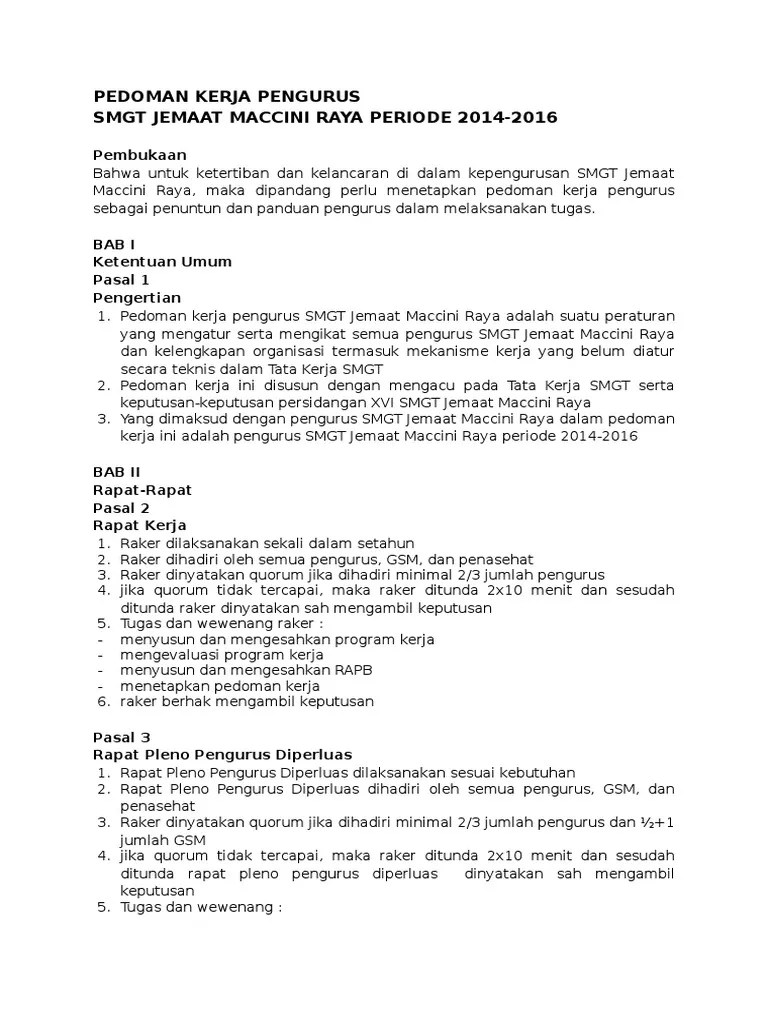 Pedoman Kerja Pengurus SMGT 1416 | PDF