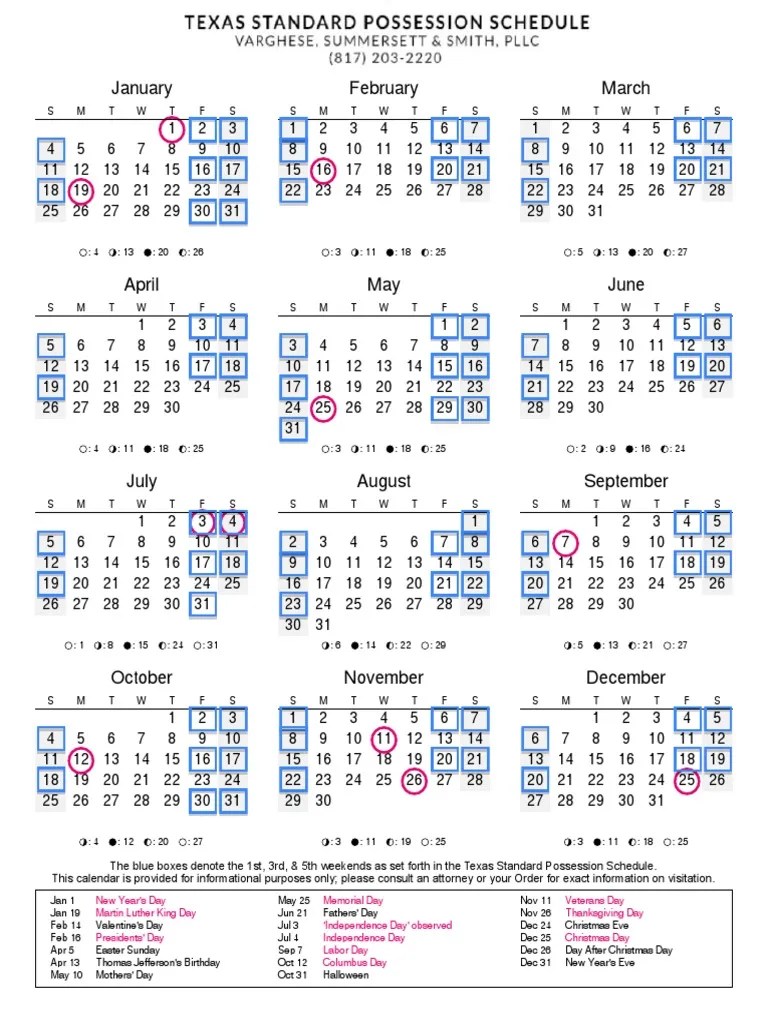 Awasome 2022 Standard Possession Calendar References Texas Standard Possession Calendar | Pdf | Recurring Events | Traditions