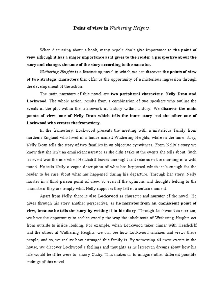 Point of View in Wuthering Heights PDF Wuthering Heights Narration