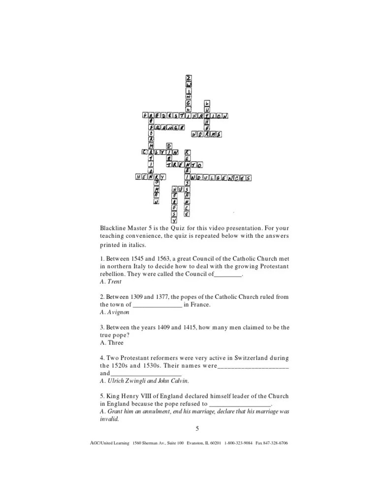 Protestant Reformation Worksheet Answers