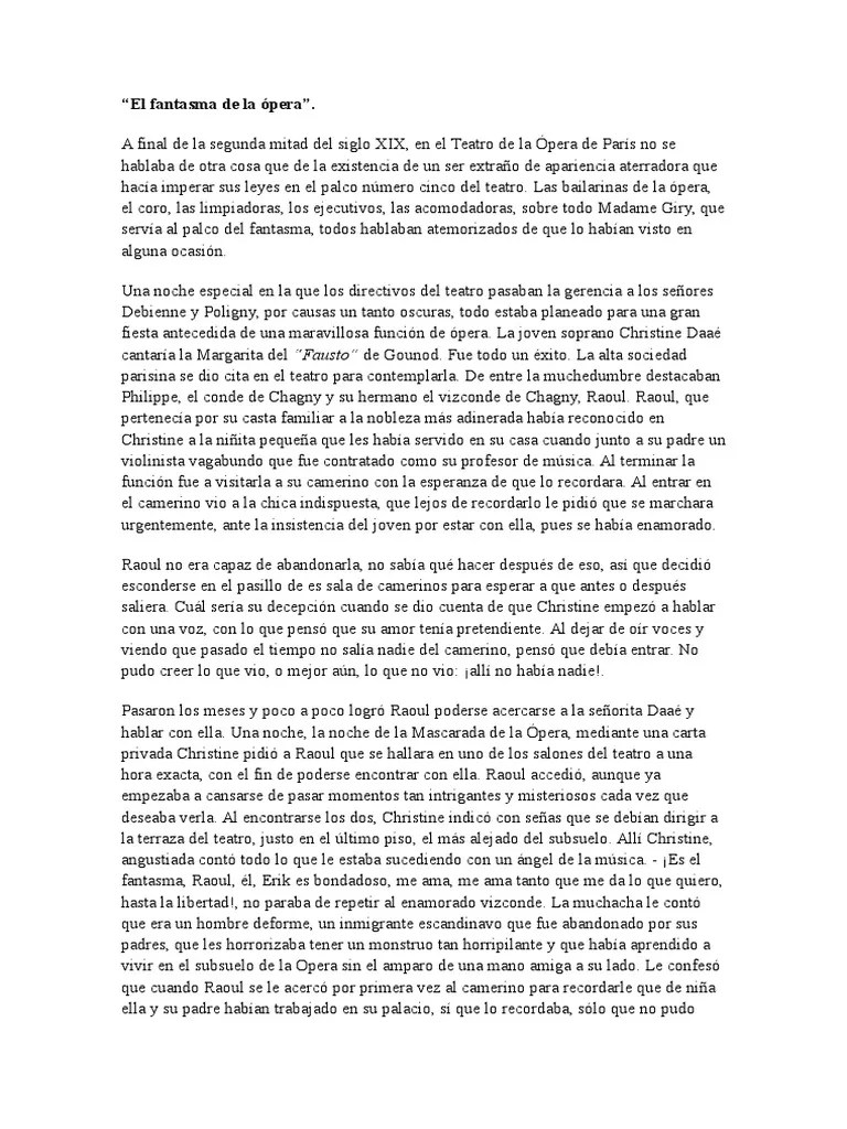 El Fantasma de La Ópera RESUMEN El fantasma de la ópera