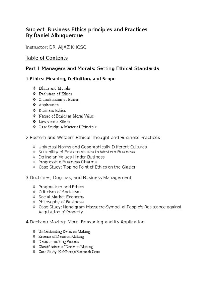 Business Ethics Course Outline Business Ethics