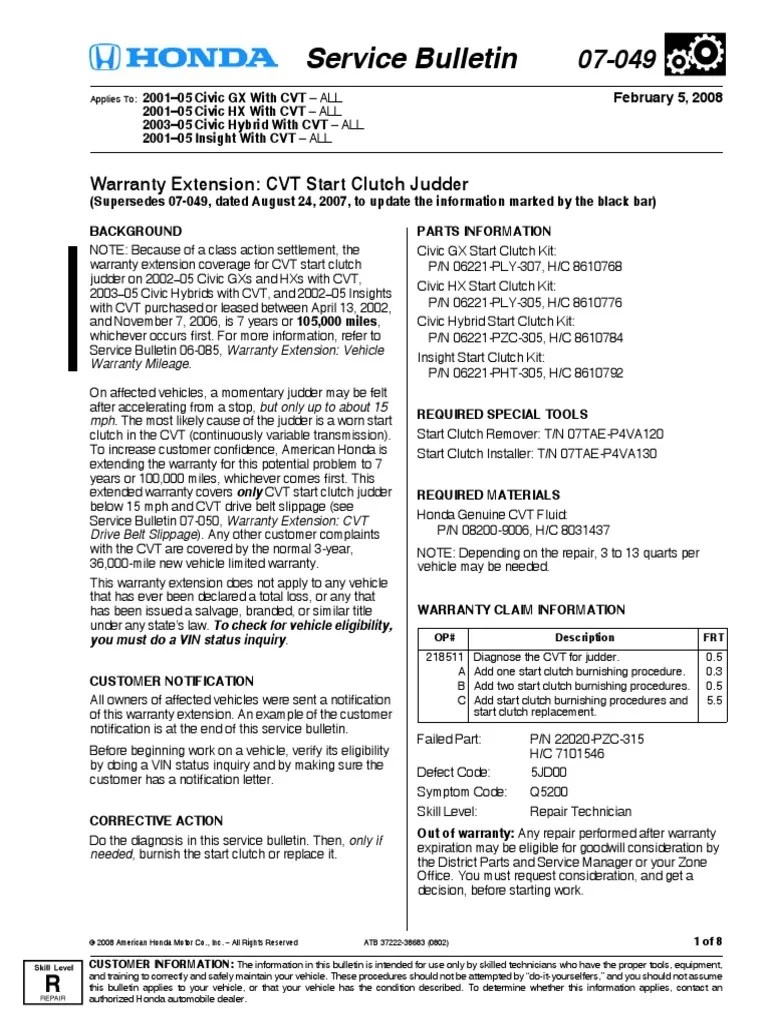 Warranty Extension CVT Start Clutch Judder PDF Transmission