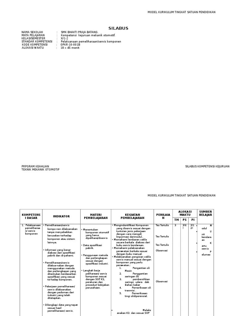 Silabus Otomotif Smk Bp (Ktsp)