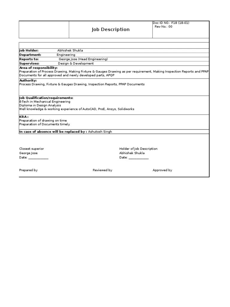 JD Format Business Process Production And Manufacturing