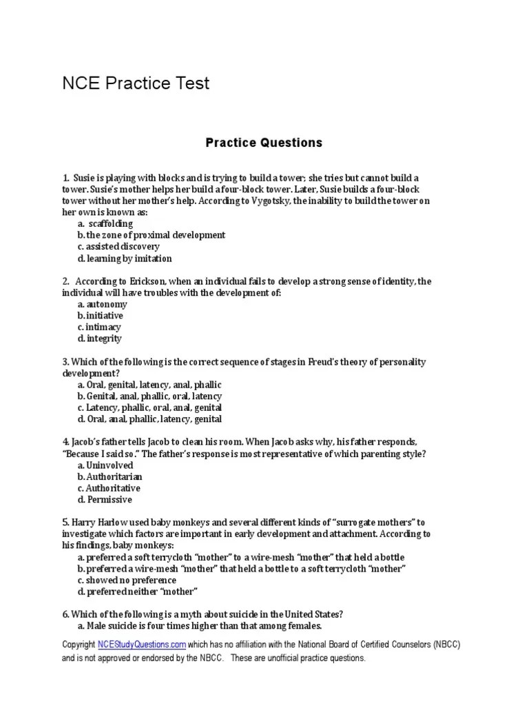 Nce Practice Test Type I And Type Ii Errors Psychotherapy