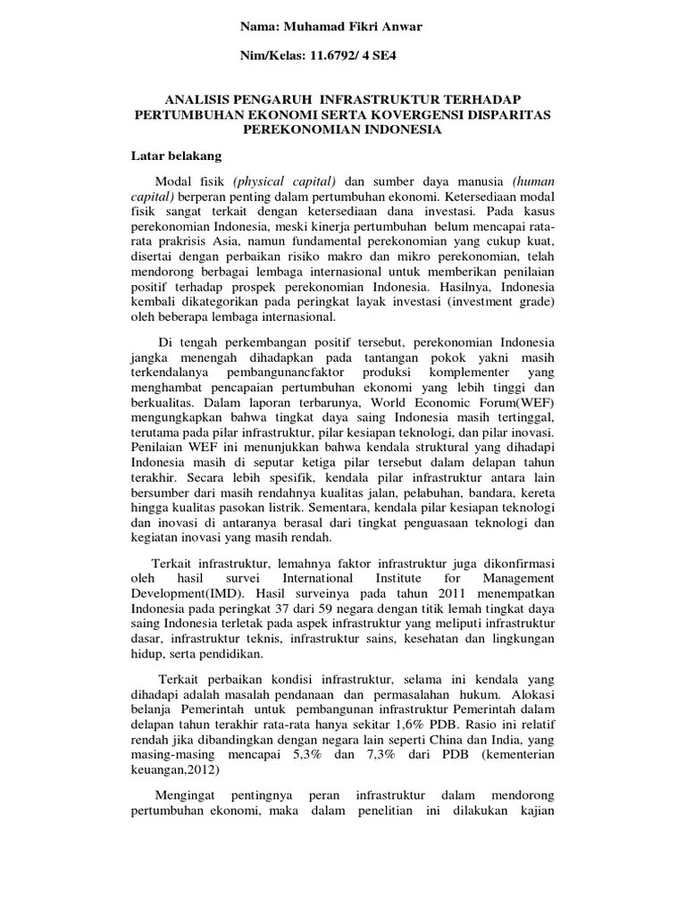Analisis Pengaruh Infrastruktur Terhadap Pertumbuhan Ekonomi Di Indonesia
