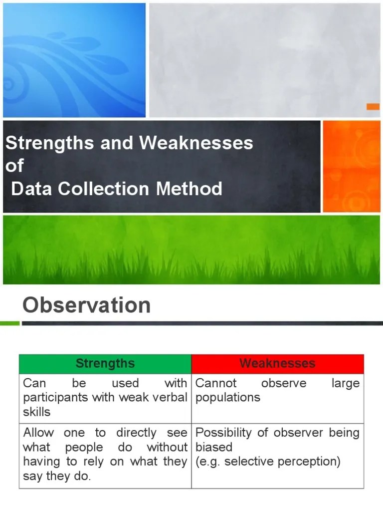 Strengths and Weaknesses of Data Collection Methods PDF Data Emotions