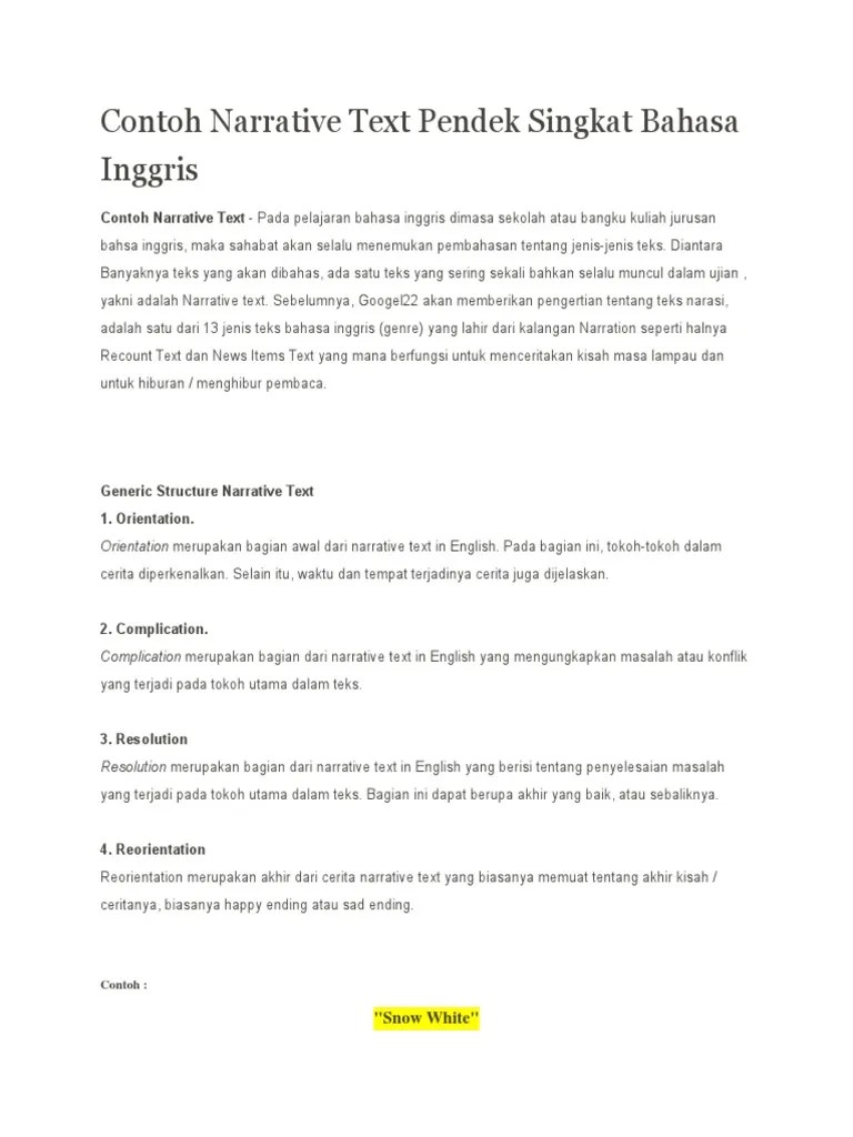 Contoh Narrative Text Dalam Bahasa Inggris Pendek
