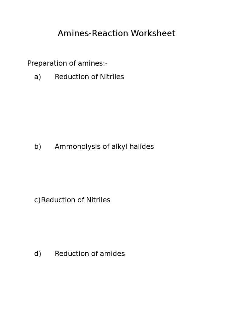 Amines Worksheet | PDF | Amine | Organic Reactions