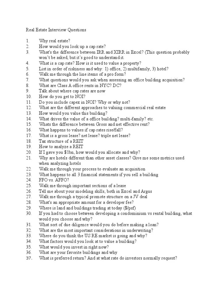Real Estate Interview Questions