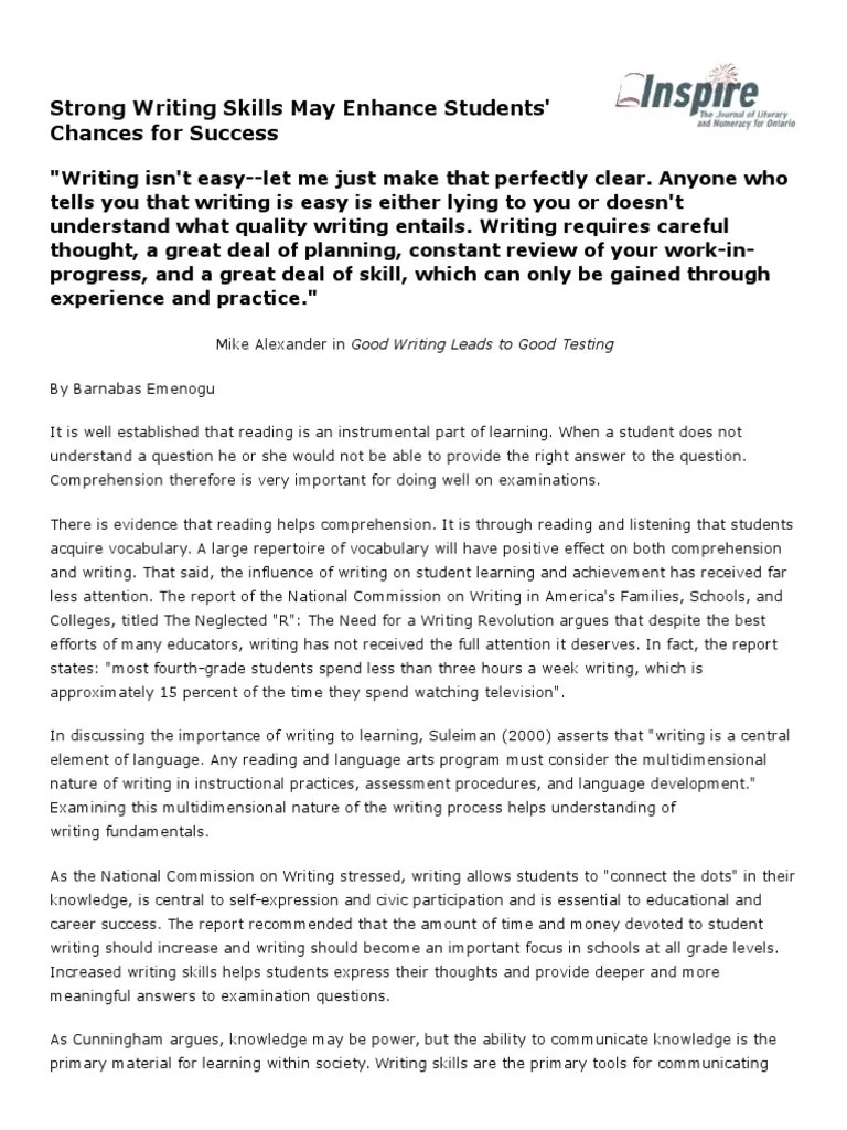 strong writing skills may enhance students Critical Thinking