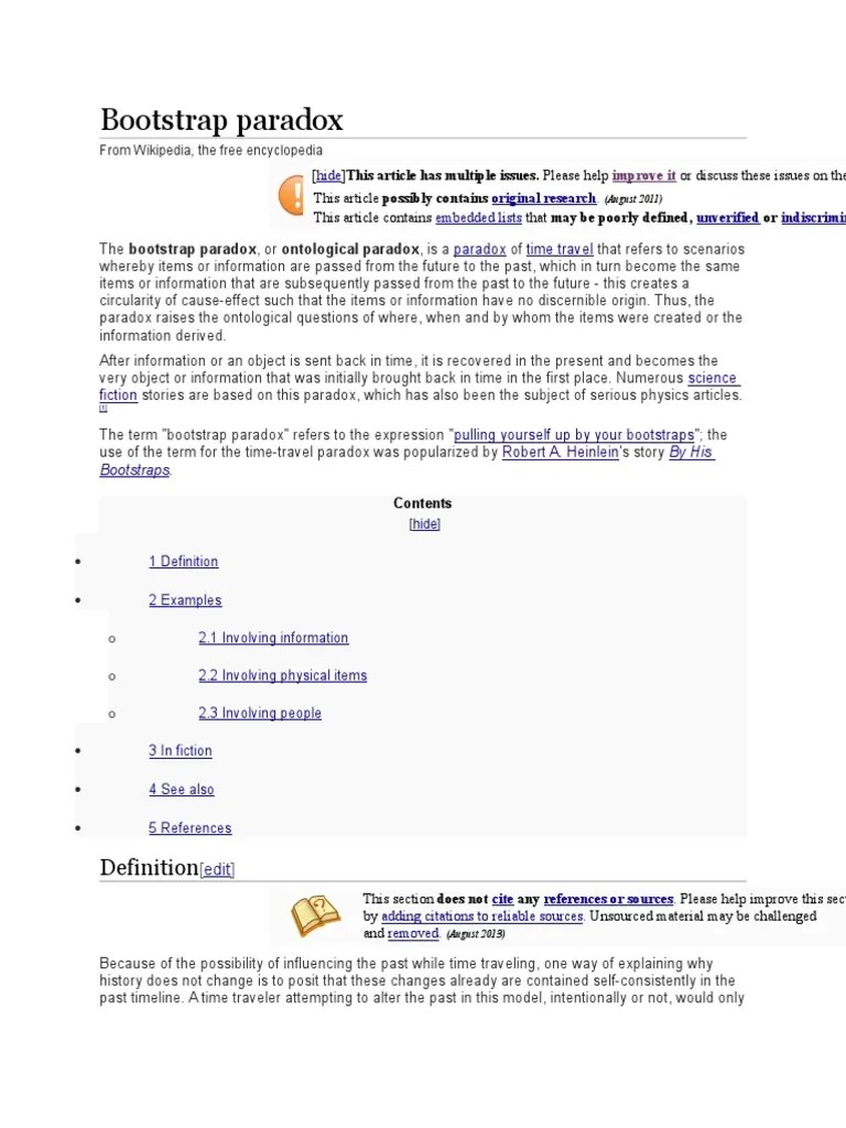 Bootstrap Paradox WIKI Time Travel Metaphysics