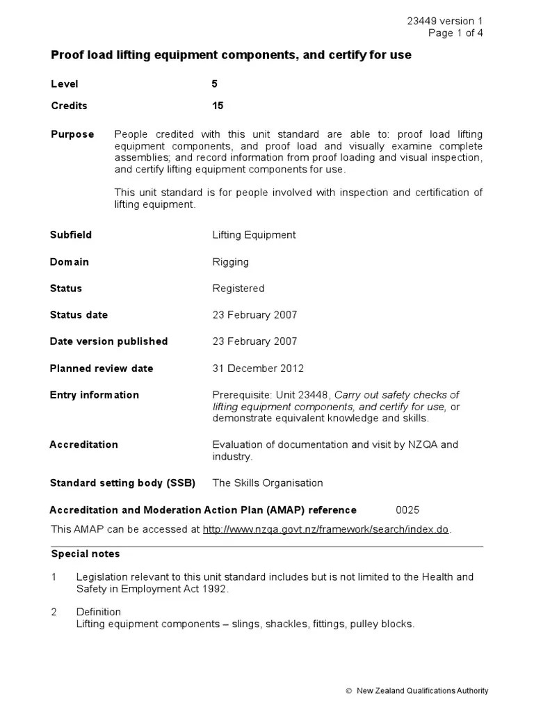 23449 Proof Load Lifting Equipment Components and Certify for Use